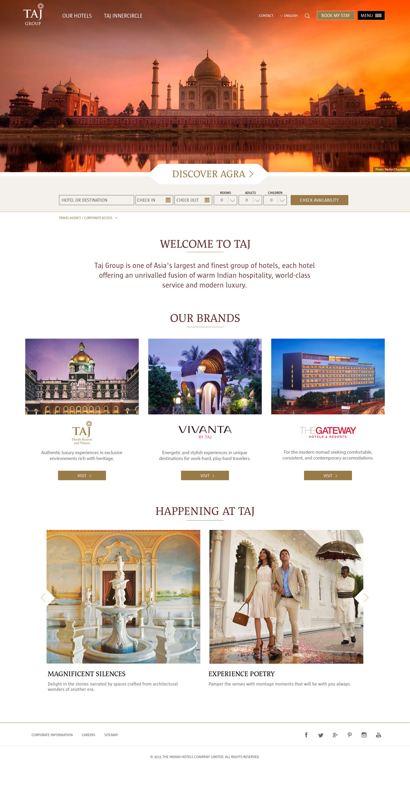 Taj Hotel Group homepage