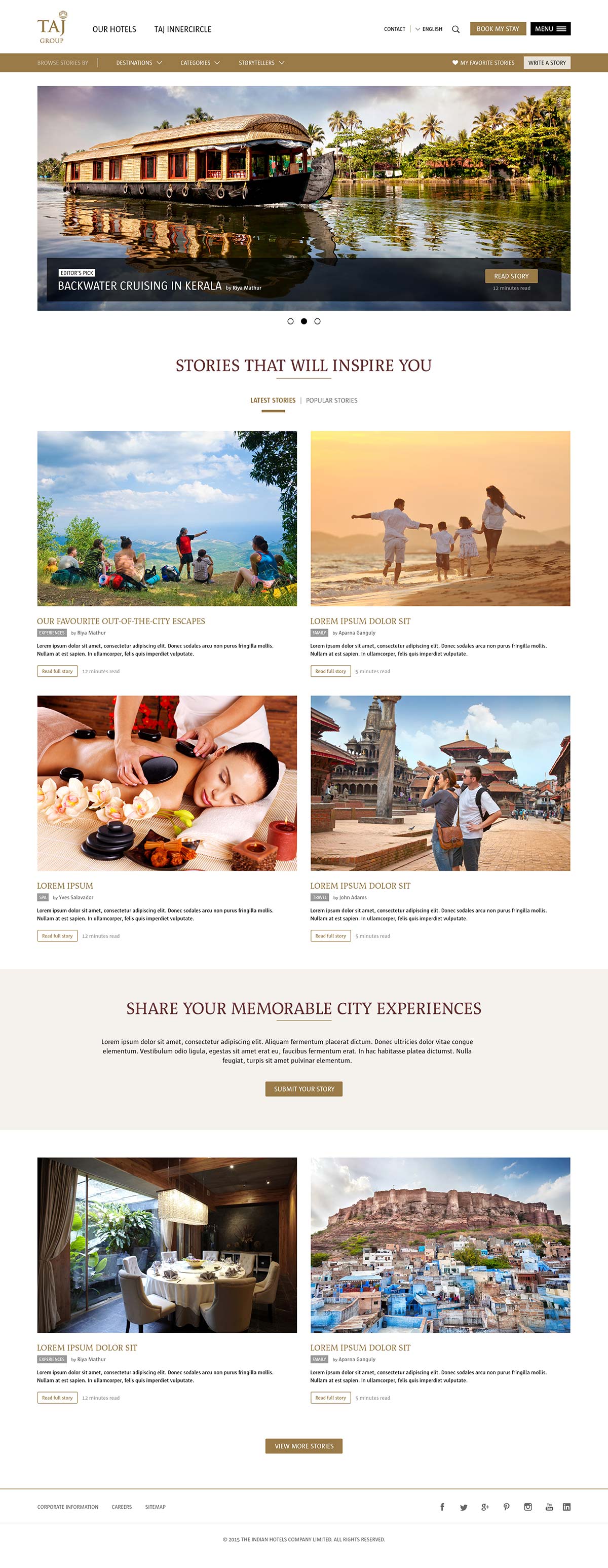 Travel inspirations web page