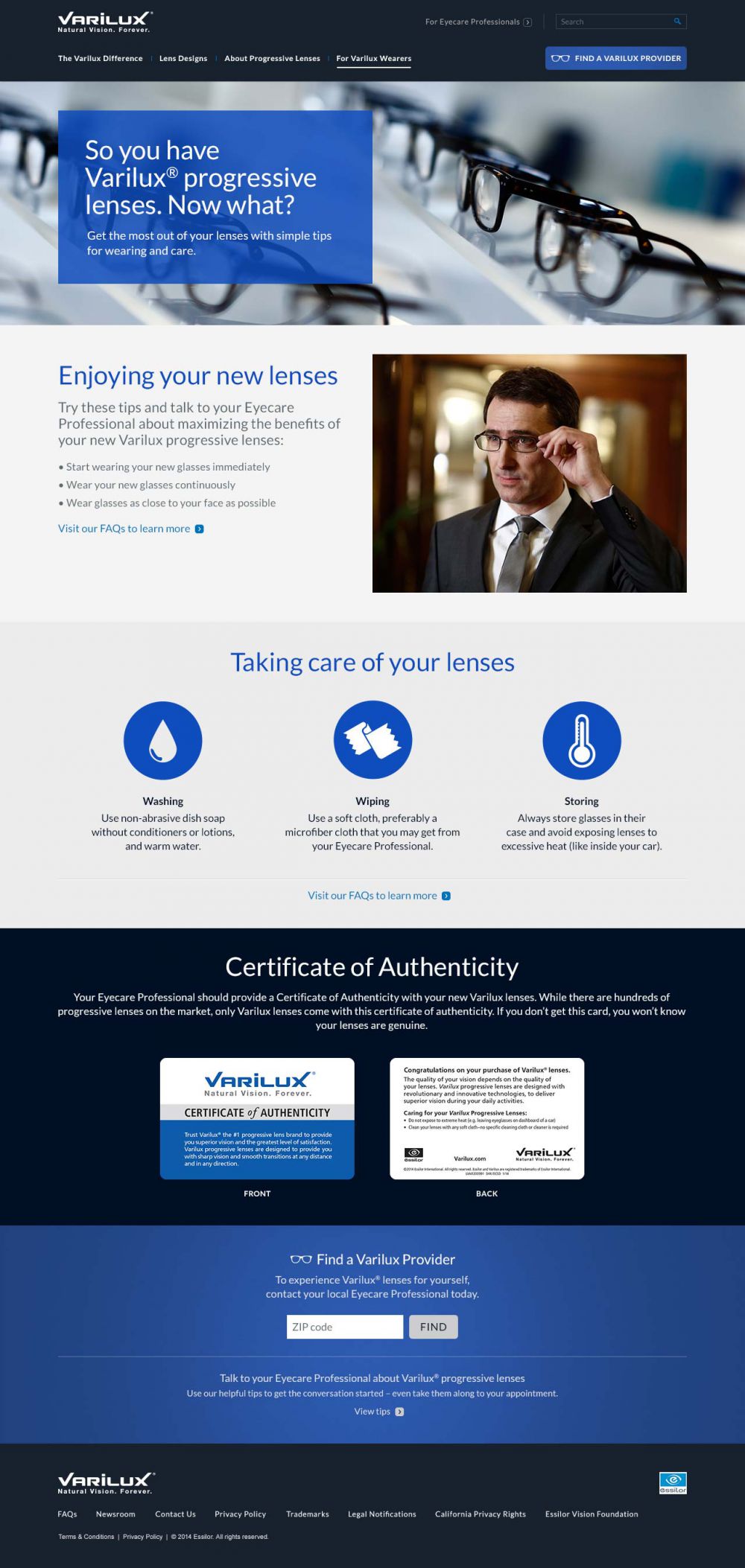 For lens wearers information page