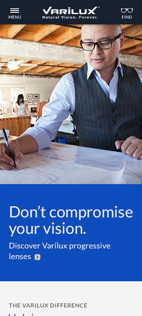 Essilor Varilux mobile homepage