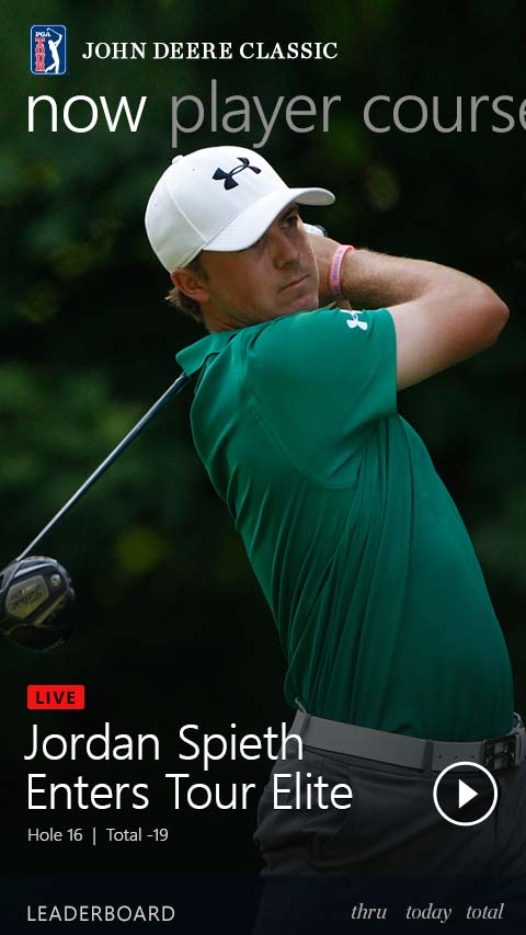 PGA Tour Windows 8 Mobile App Home Screen