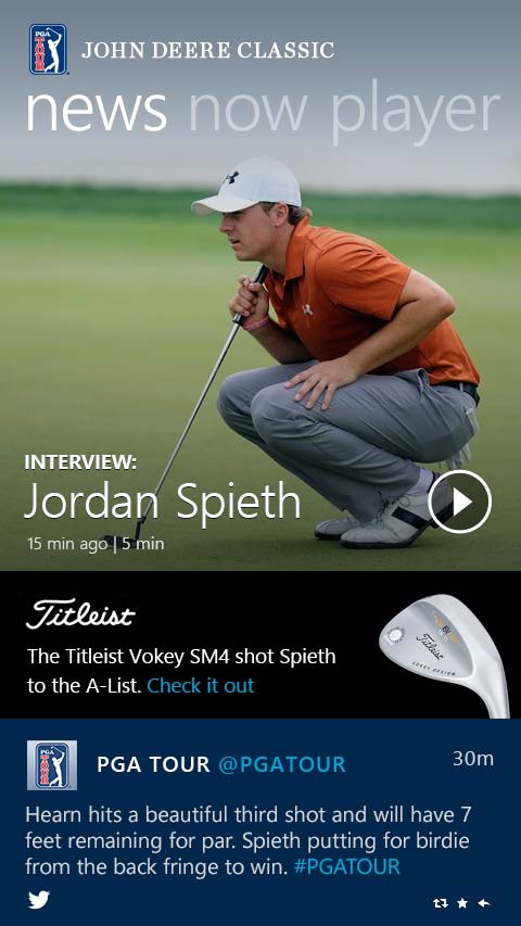 PGA Tour Windows 8 Mobile App News Screen