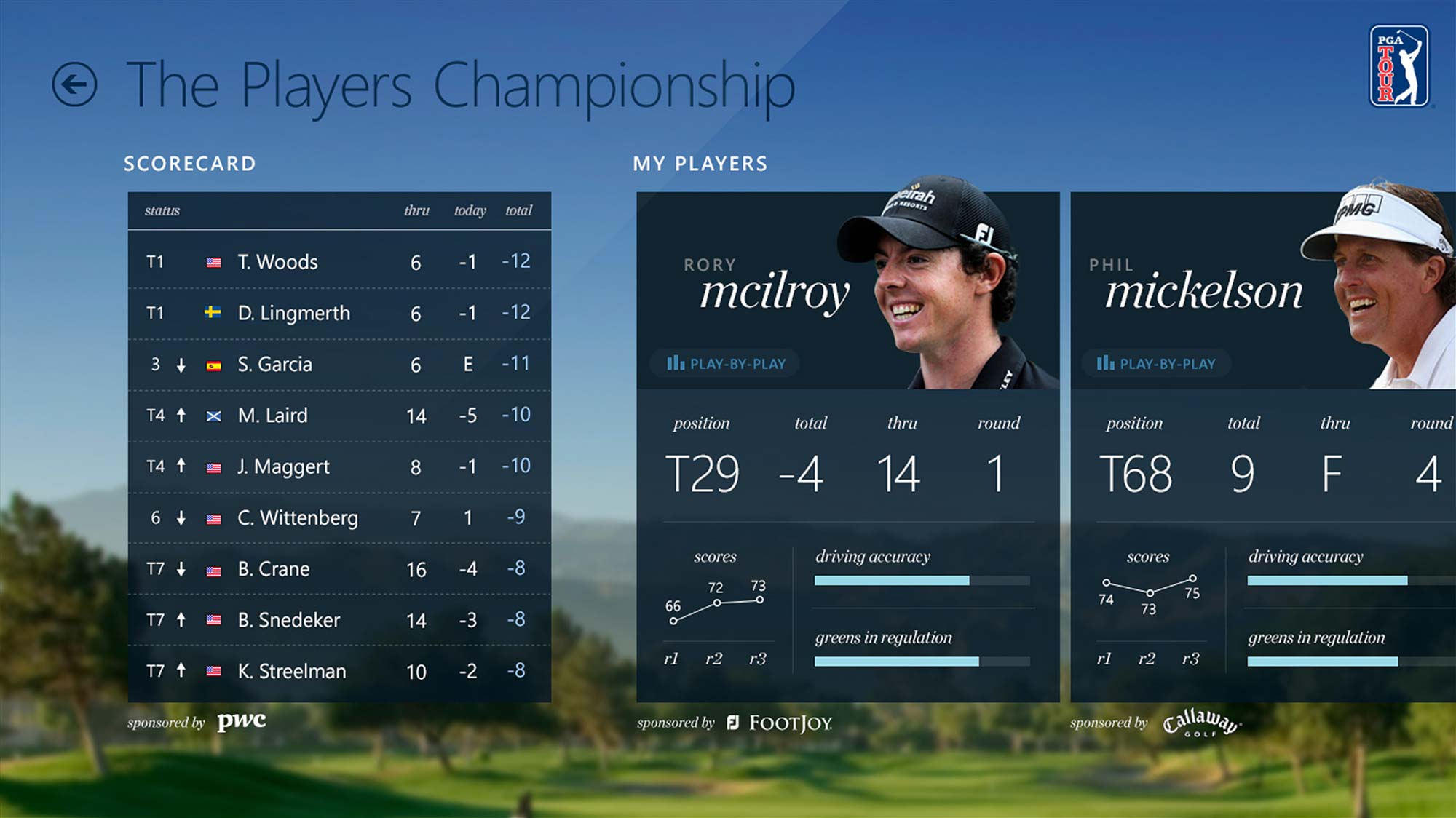PGA Tour Windows 8 App Tablet Schedule Screen