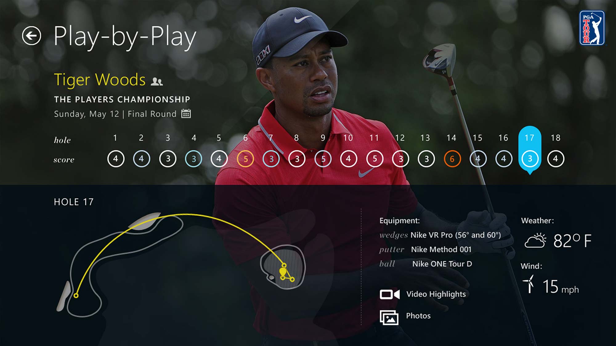 PGA Tour Windows 8 App Tablet Play-by-play Screen