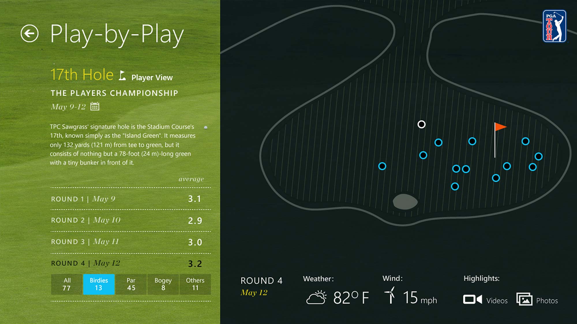 PGA Tour Windows 8 App Tablet Course Map Screen