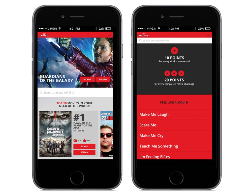 Redbox web site mobile screens