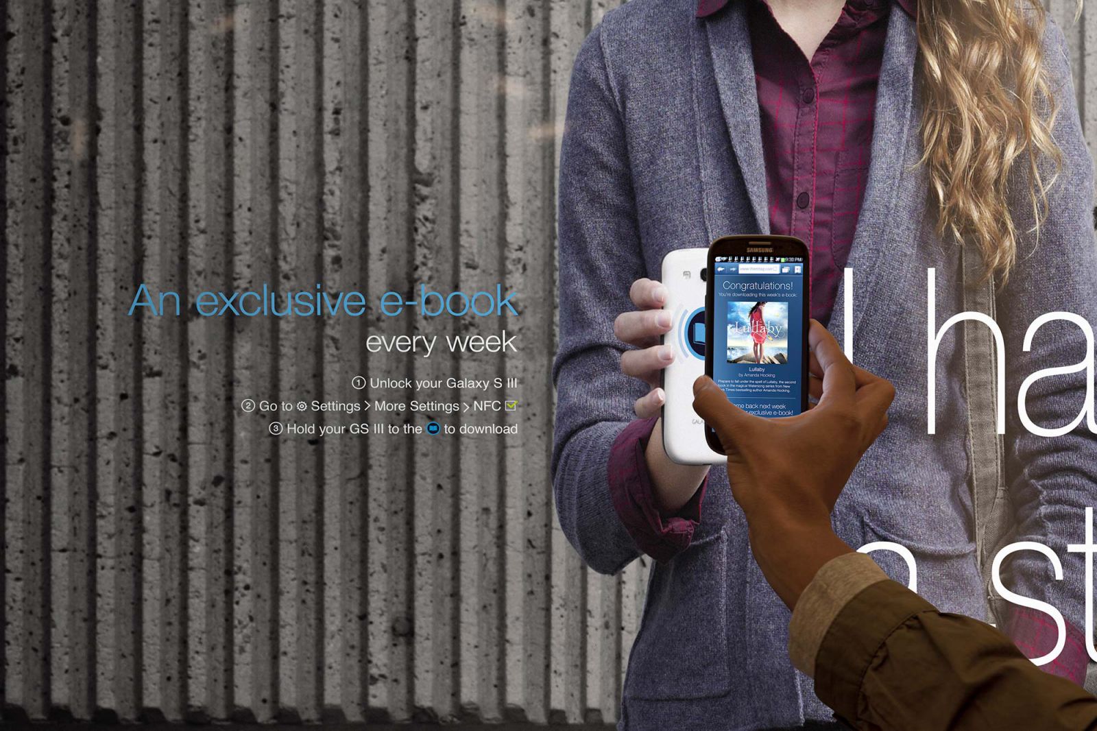 Close up of phone downloading content from a Samsung NFC poster