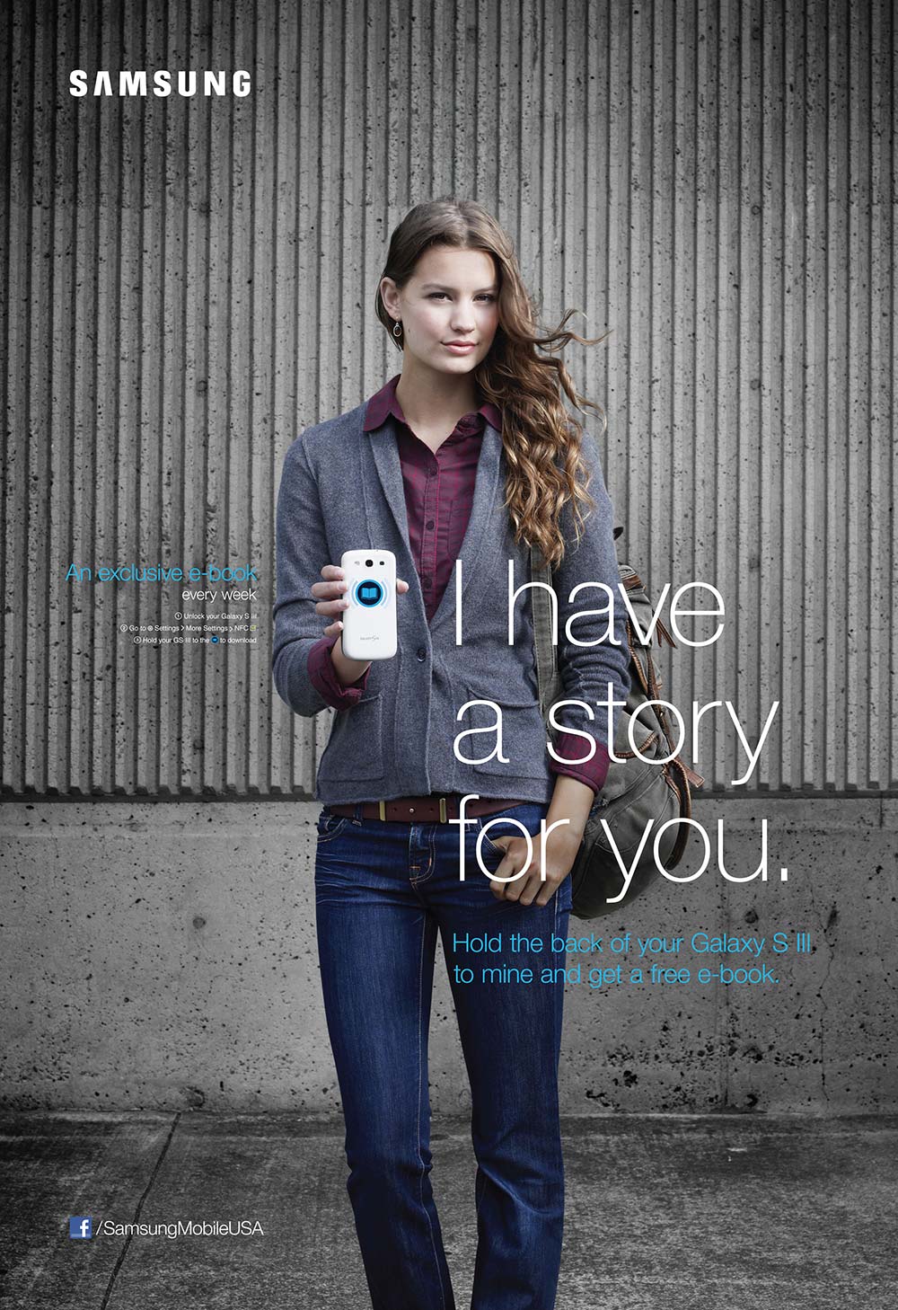 Samsung NFC powered poster with woman holding up phone