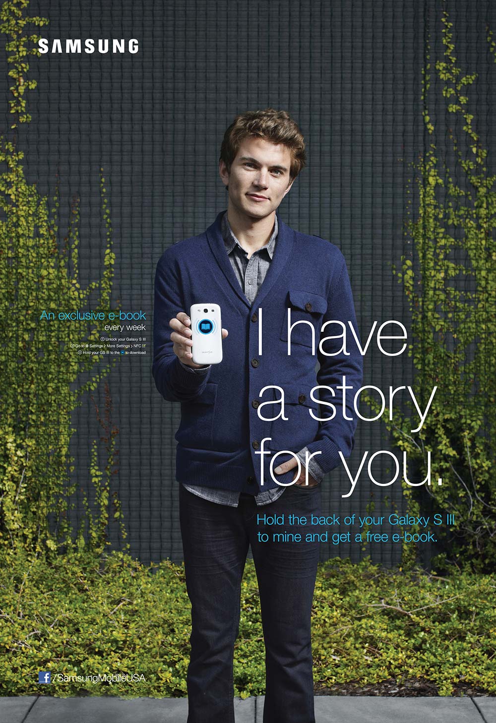 Samsung NFC powered poster with man holding up phone