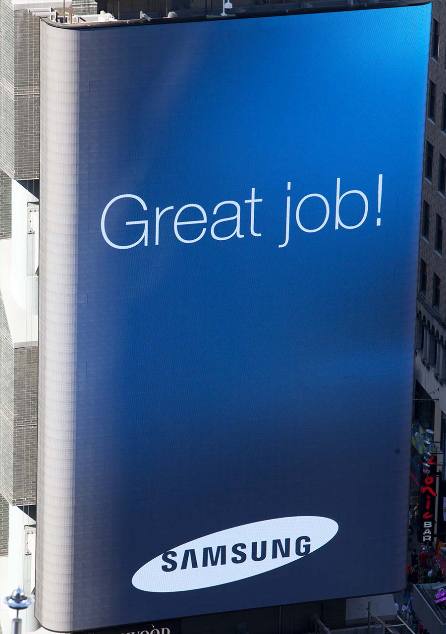 Great job message on Samsung Billboard