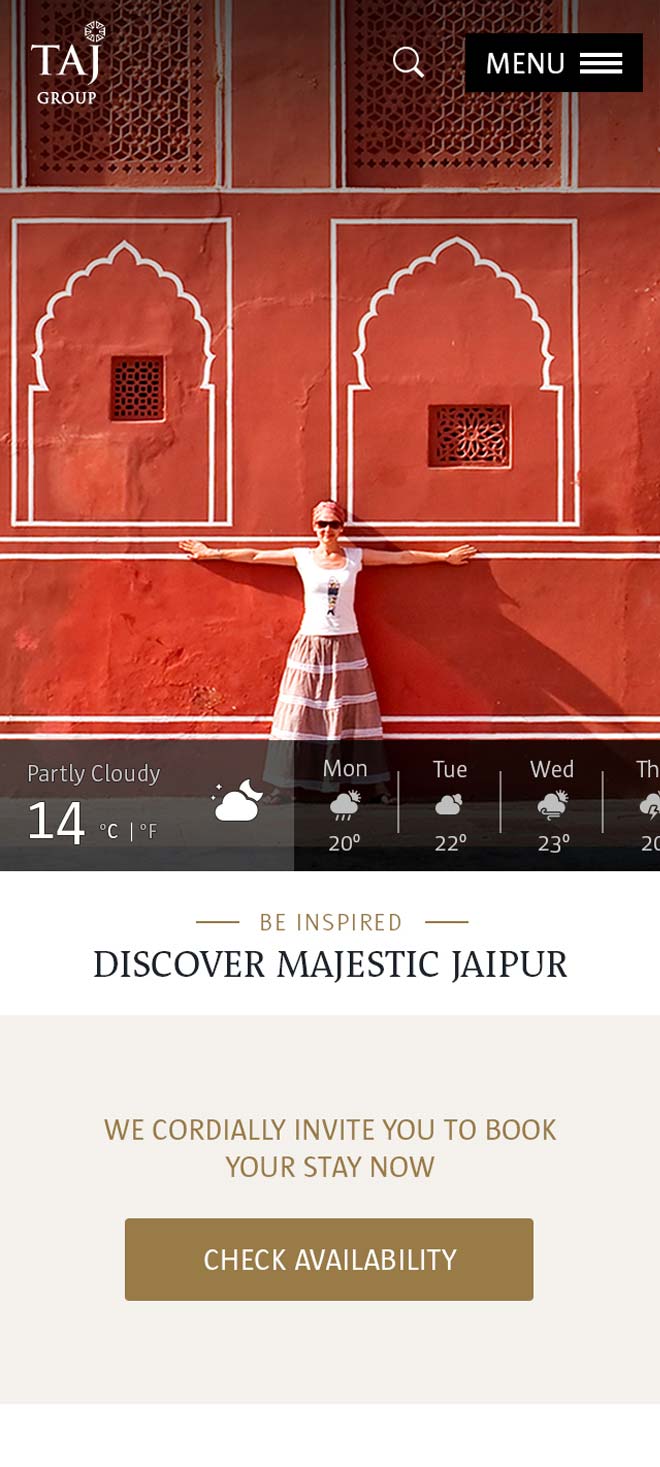 Mobile Taj Hotel Group homepage