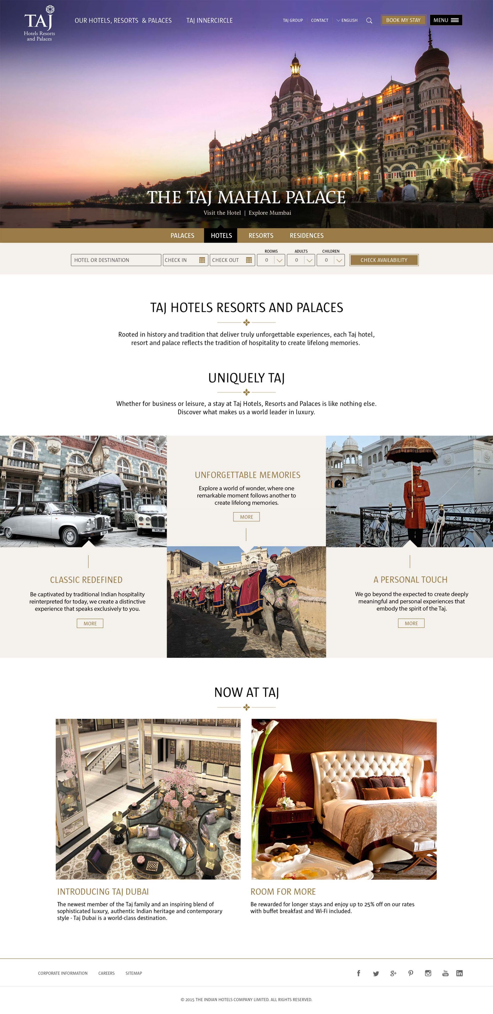 Taj Hotels Resorts and Palaces homepage