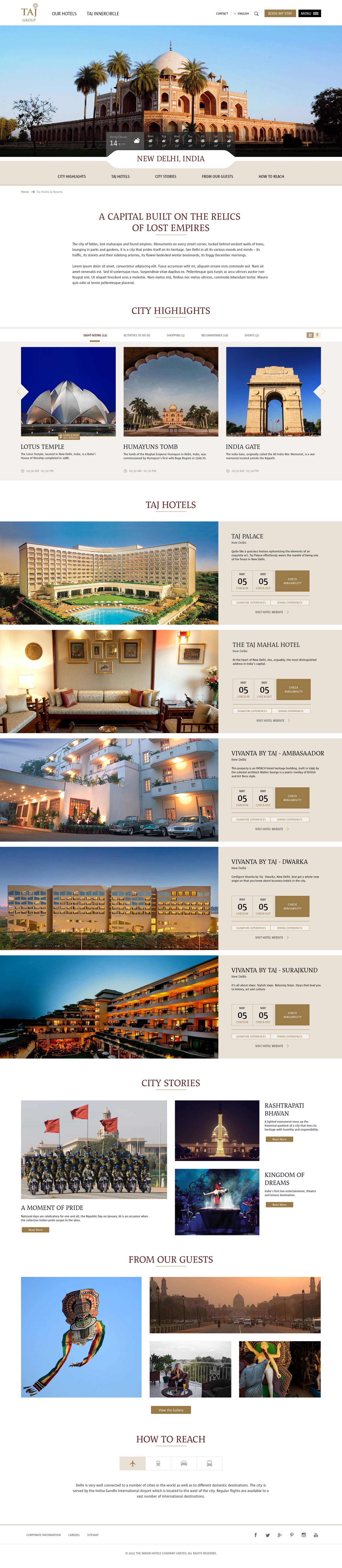 Taj destination page