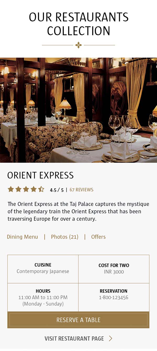 Mobile restaurants list page