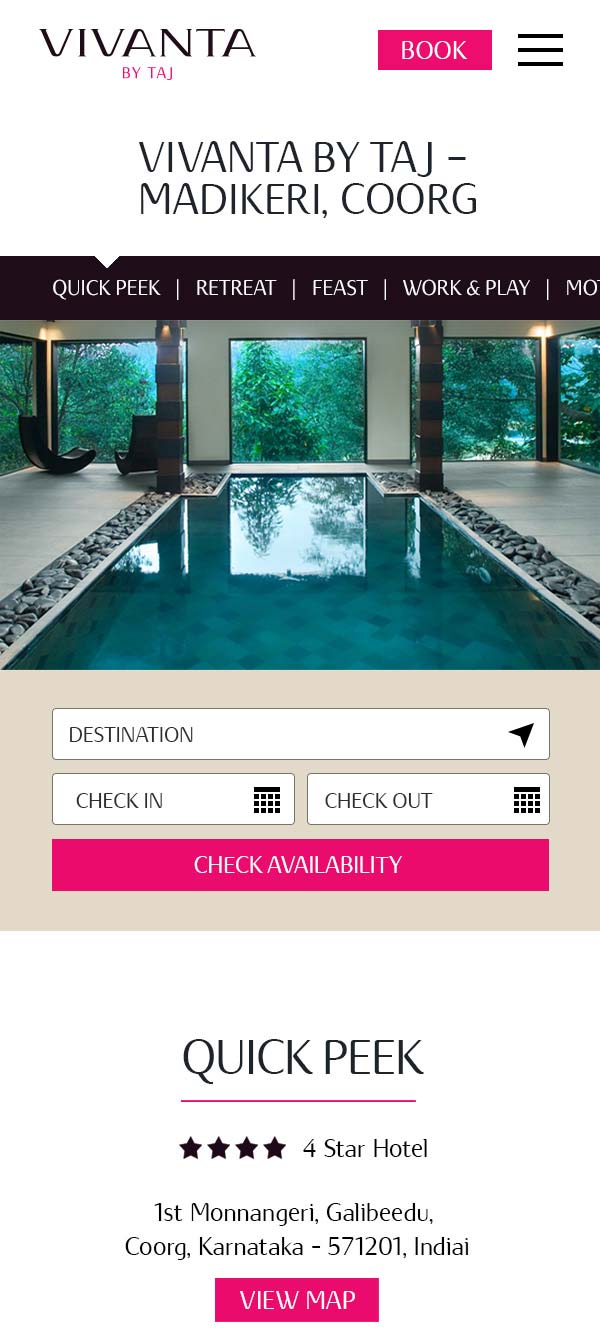 Vivanta mobile hotel page