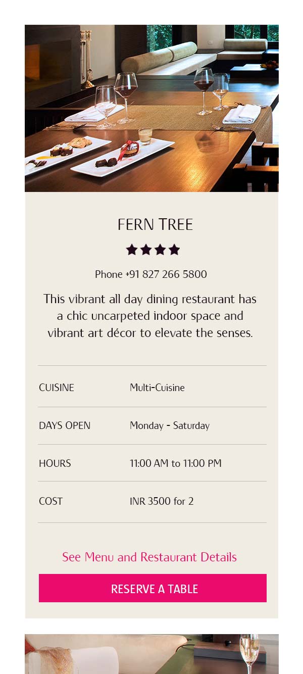 Vivanta mobile restaurant overview card