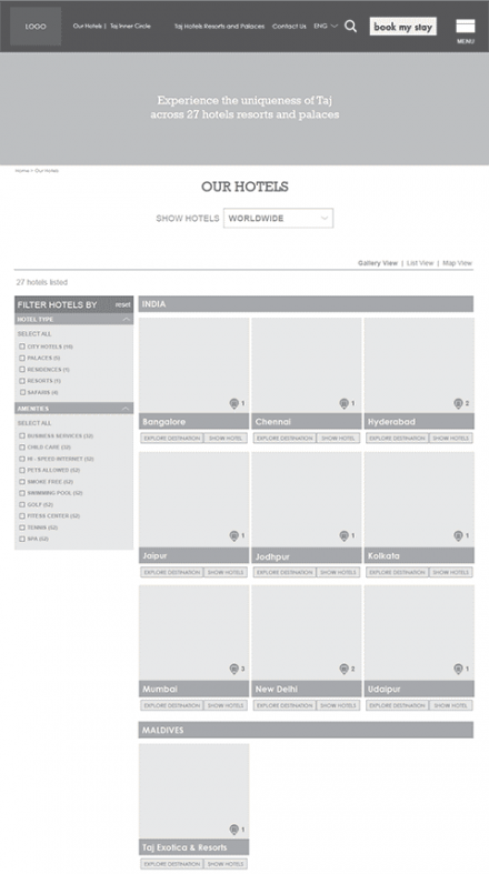 Taj website wireframe