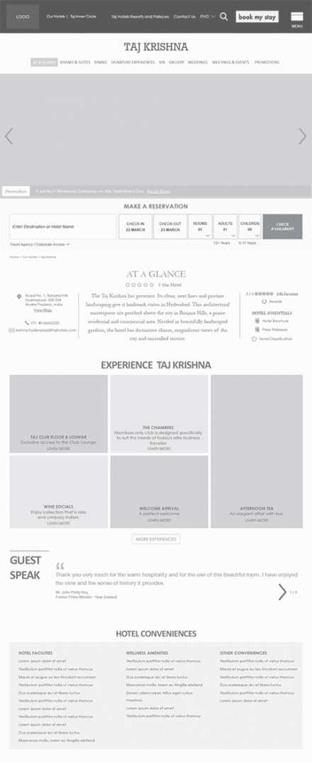 Taj website wireframe