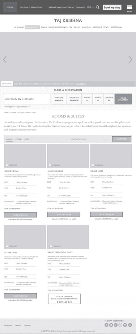 Taj website wireframe