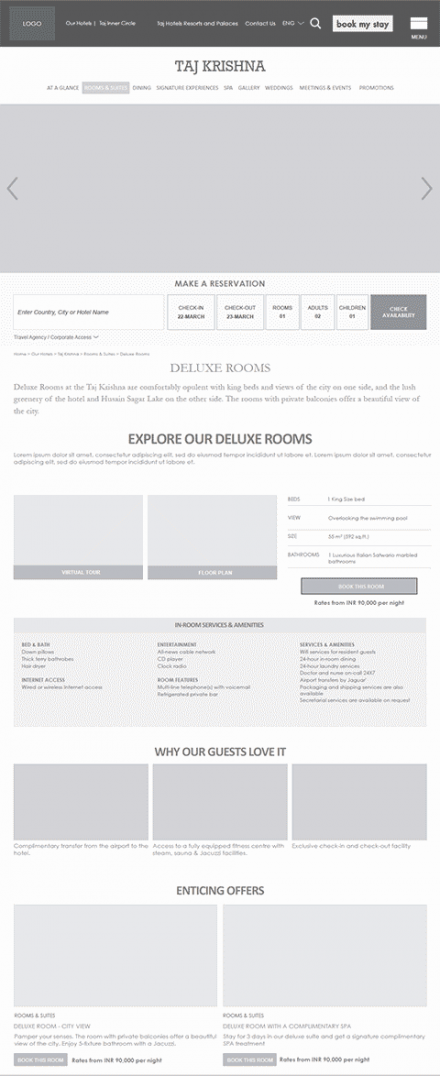 Taj website wireframe
