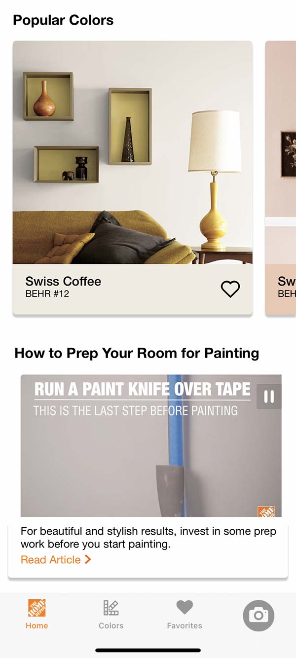 Project Color app home screen features