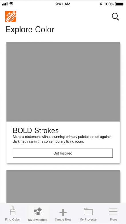 ProjectColor mobile app landing screen wireframe