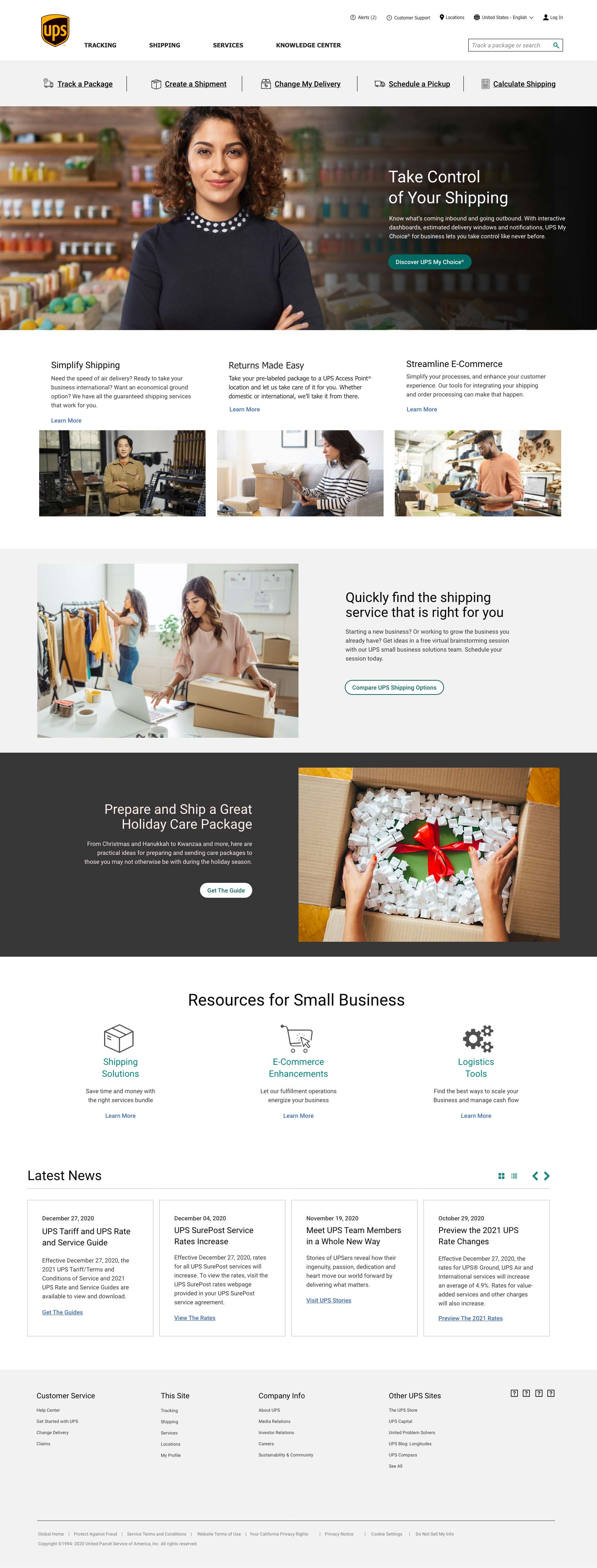 The new ups.com home page design