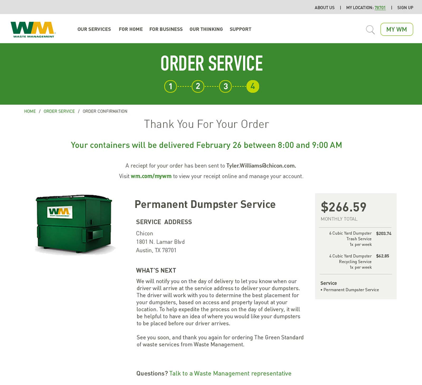 Commercial order confirmation