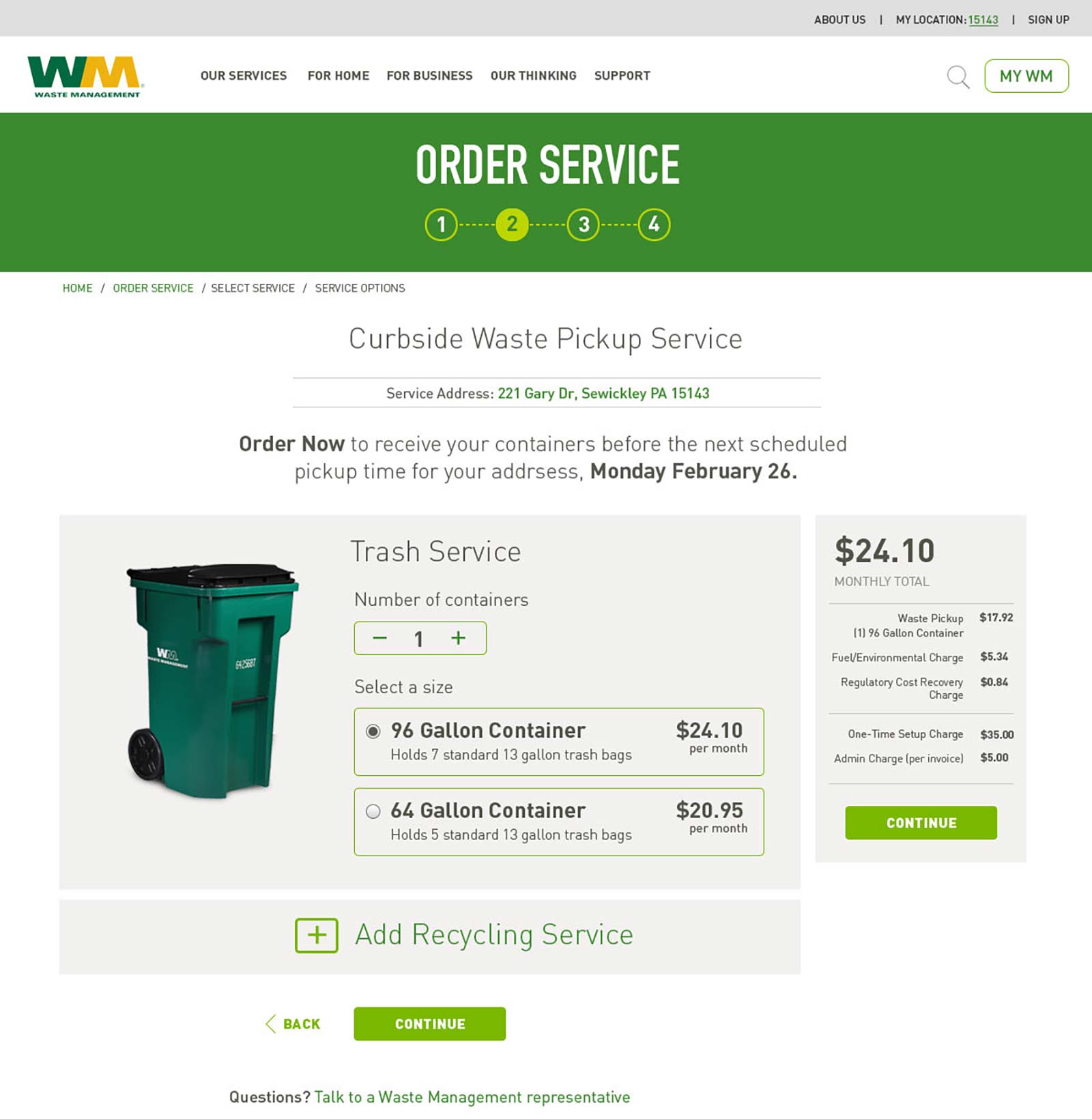 Step 1 Residential Service Ordering Process