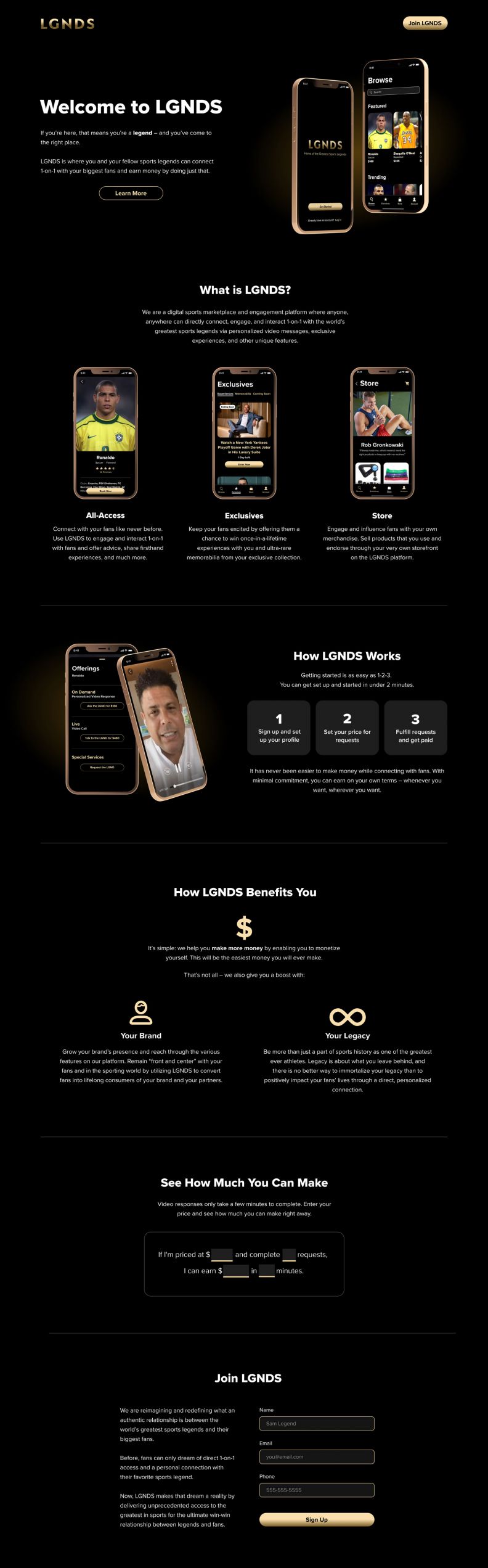 LGNDS promotional website