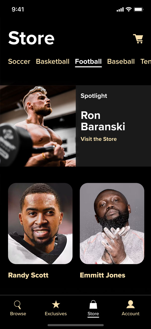 Athlete store browse screen - football category
